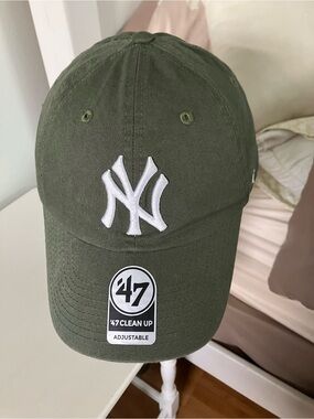 47 Olive Green New York Yankees Dad Hat with White NY Logo